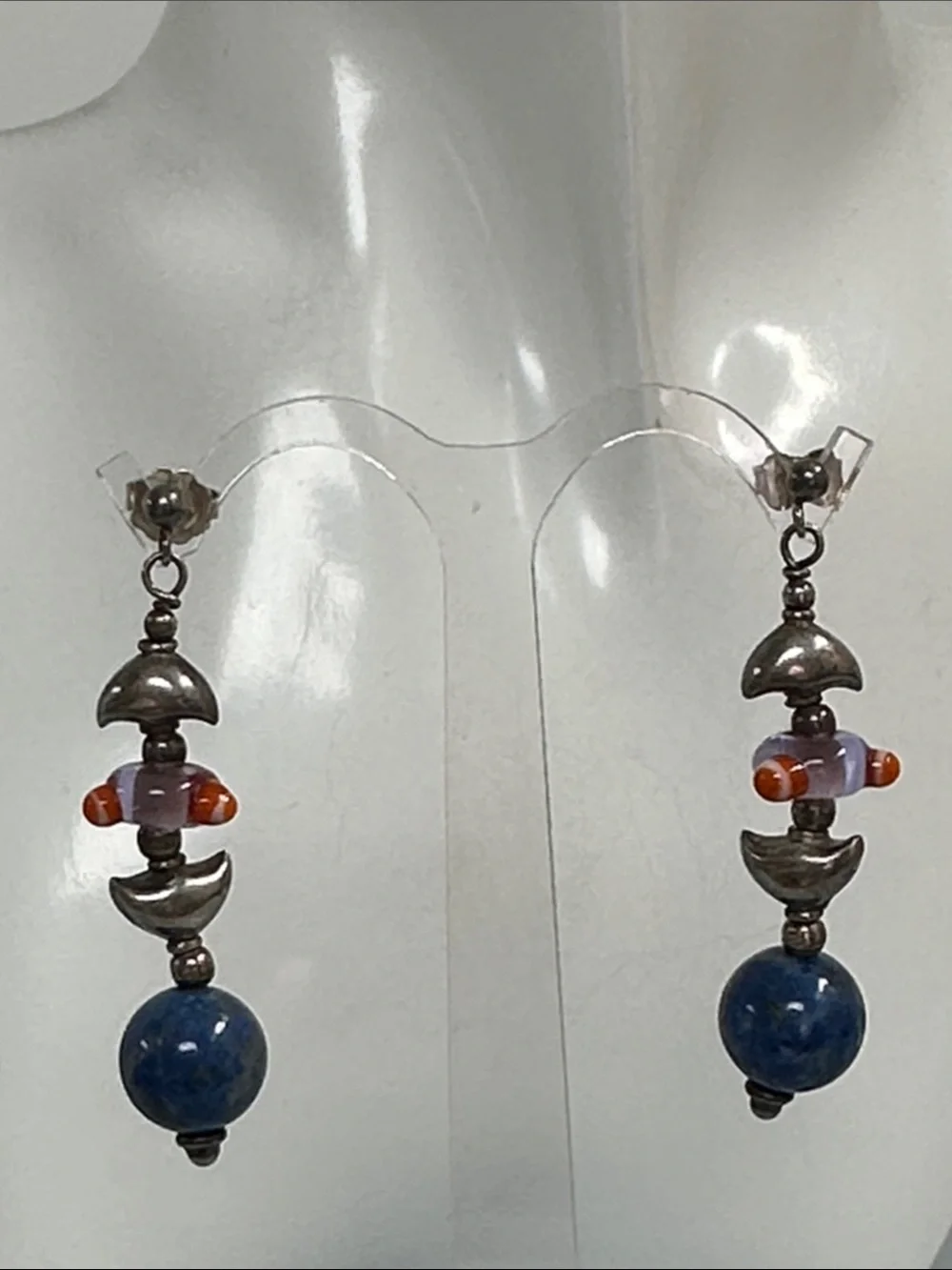 925 Sterling silver Lapis and murano Dangle Earrings